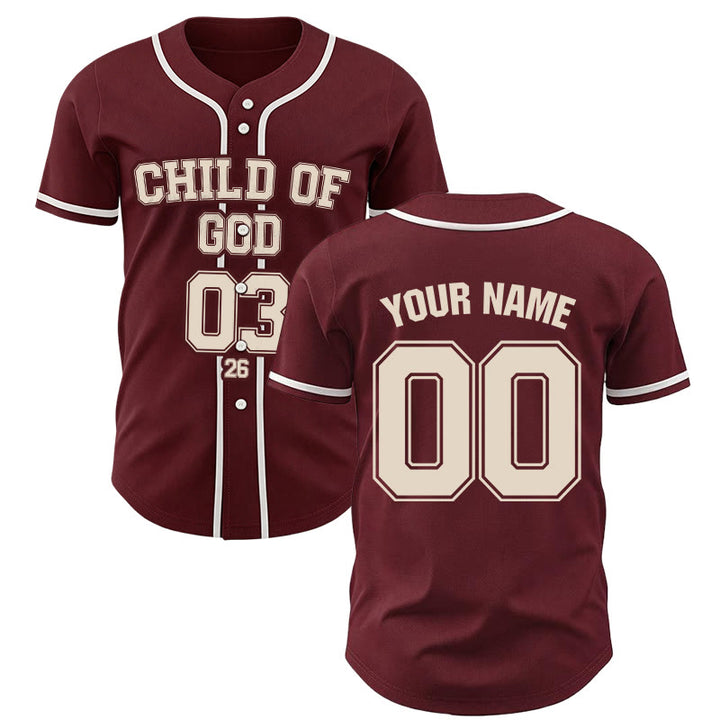 Christianartworkshop Maillot de baseball personnalisé avec nom et numéro, portant la déclaration chrétienne « Enfant de Dieu » - 5XL - Nom et numéro personnalisés - image 0