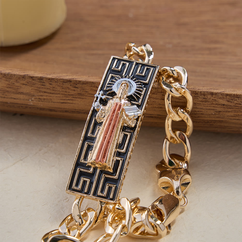 Christianartworkshop Bracelet à maillons cubains orné de médaillons dévotionnels représentant Notre-Dame et Saint Jude, symbole de protection divine - Saint Jude - image 4