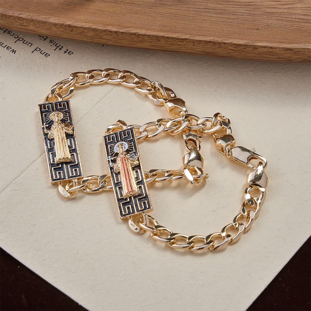 Christianartworkshop Bracelet à maillons cubains orné de médaillons dévotionnels représentant Notre-Dame et Saint Jude, symbole de protection divine - image 0