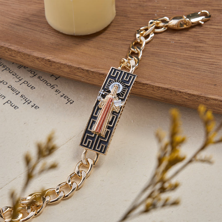 Christianartworkshop Bracelet à maillons cubains orné de médaillons dévotionnels représentant Notre-Dame et Saint Jude, symbole de protection divine - image 5