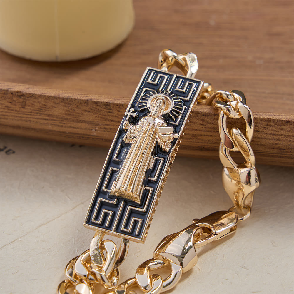 Christianartworkshop Bracelet à maillons cubains orné de médaillons dévotionnels représentant Notre-Dame et Saint Jude, symbole de protection divine - Notre Dame - image 2