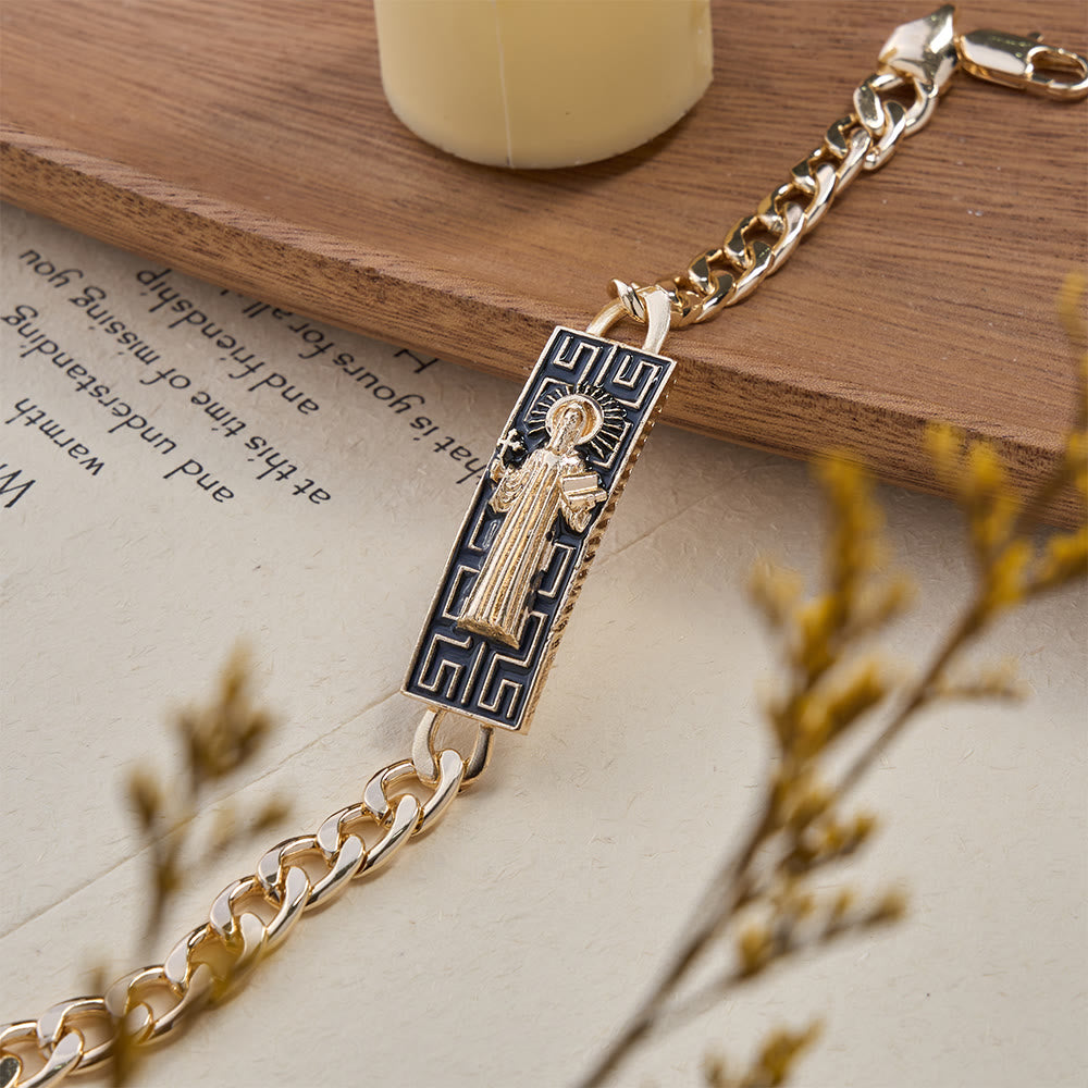 Christianartworkshop Bracelet à maillons cubains orné de médaillons dévotionnels représentant Notre-Dame et Saint Jude, symbole de protection divine - image 3