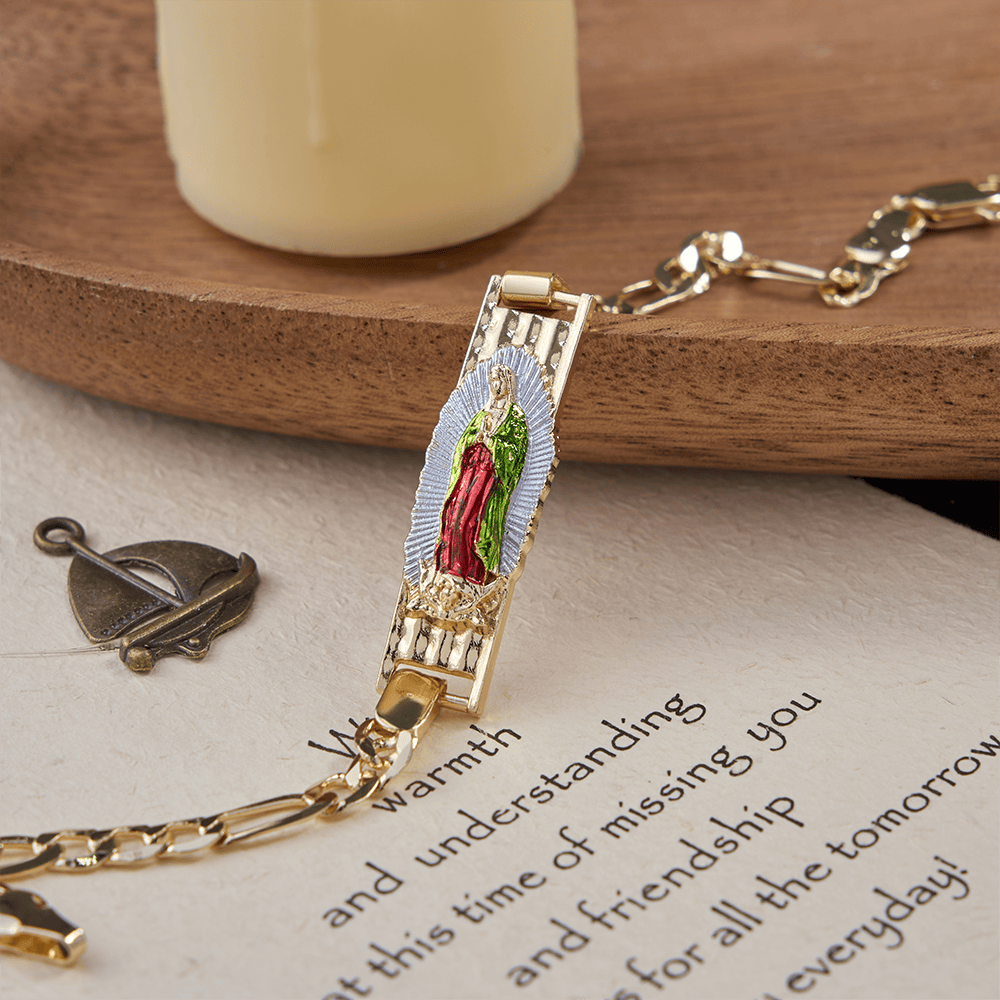 Christianartworkshop Bracelet de dévotion Notre-Dame à chaîne Figaro, symbole de la grâce divine - Émail et Notre-Dame - 21 cm - image 3