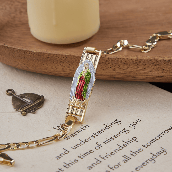 Christianartworkshop Bracelet de dévotion Notre-Dame à chaîne Figaro, symbole de la grâce divine - Émail et Notre-Dame - 21 cm - image 3