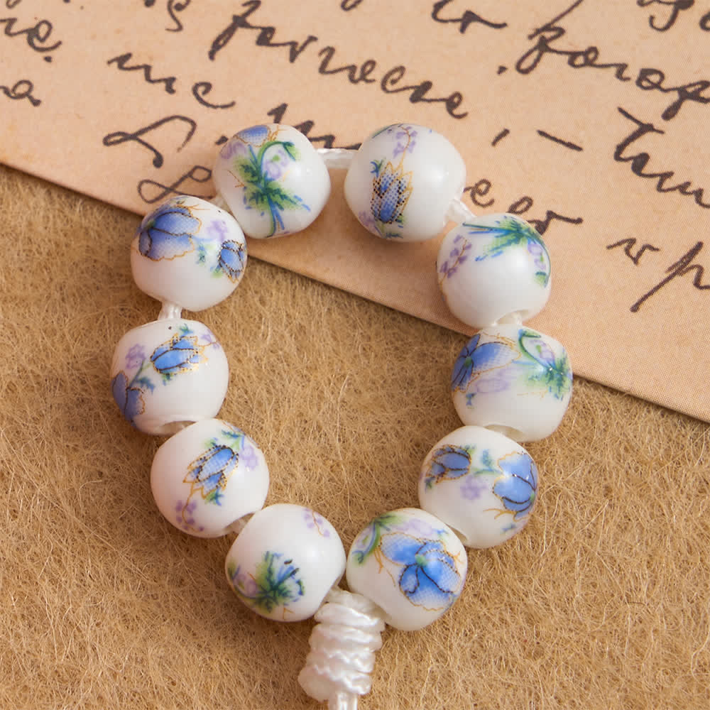 Christianartworkshop Chapelet de doigt en céramique à motif floral bleu avec dévotion à Notre-Dame - image 5
