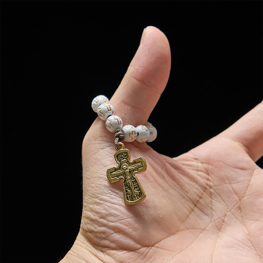 Christianartworkshop Chapelet à perles blanches avec croix dorée et crucifix orthodoxe - image 2