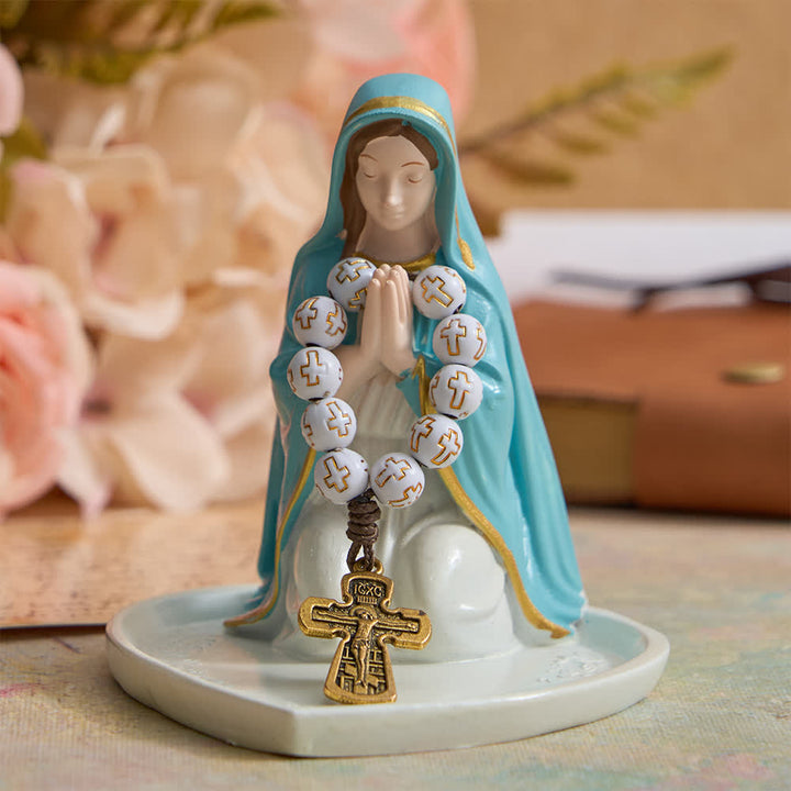 Christianartworkshop Chapelet à perles blanches avec croix dorée et crucifix orthodoxe - image 3