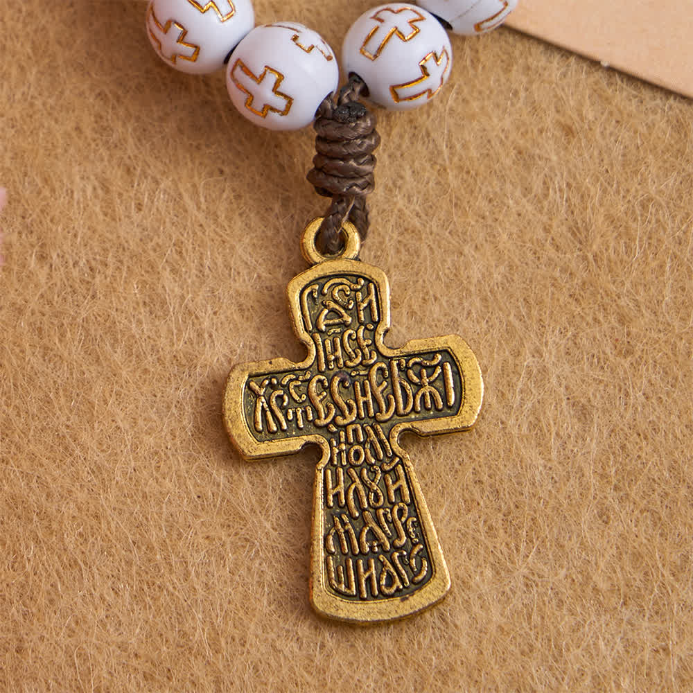 Christianartworkshop Chapelet à perles blanches avec croix dorée et crucifix orthodoxe - image 6