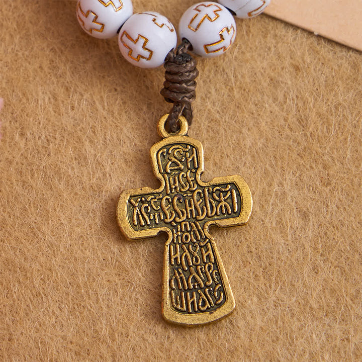 Christianartworkshop Chapelet à perles blanches avec croix dorée et crucifix orthodoxe - image 6