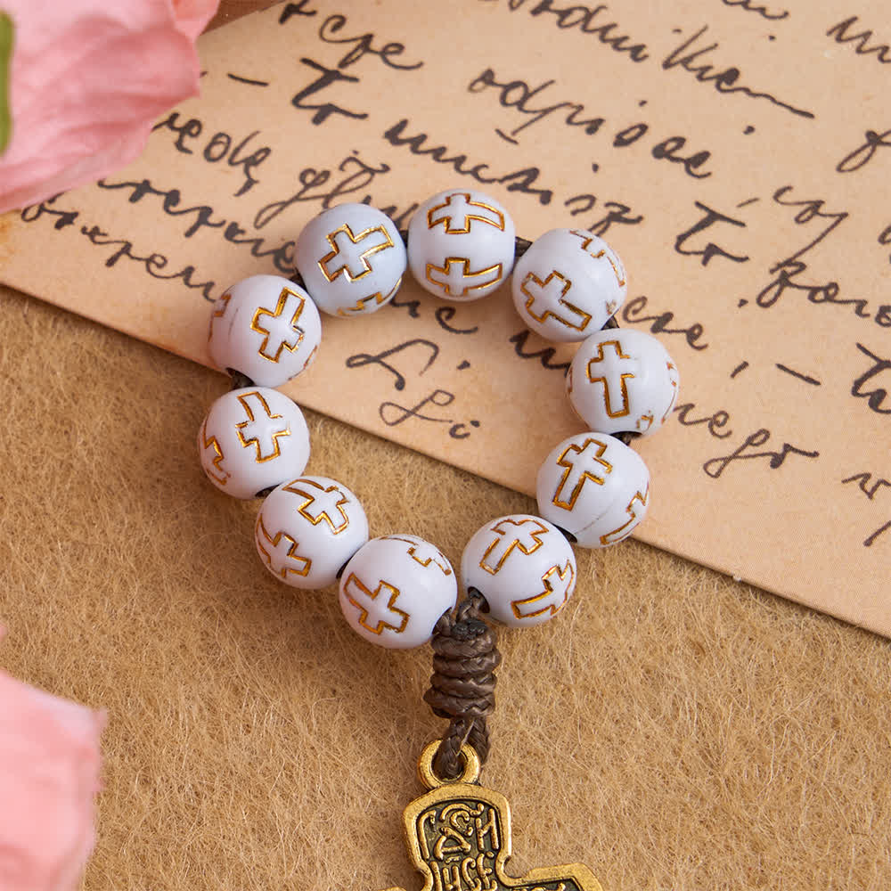Christianartworkshop Chapelet à perles blanches avec croix dorée et crucifix orthodoxe - image 5