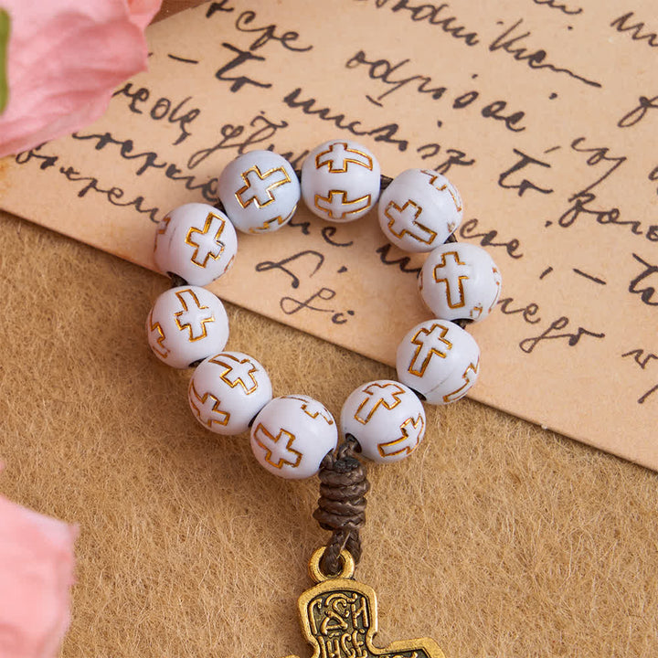 Christianartworkshop Chapelet à perles blanches avec croix dorée et crucifix orthodoxe - image 5
