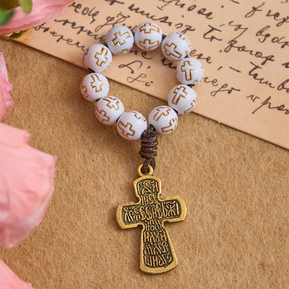 Christianartworkshop Chapelet à perles blanches avec croix dorée et crucifix orthodoxe - image 4
