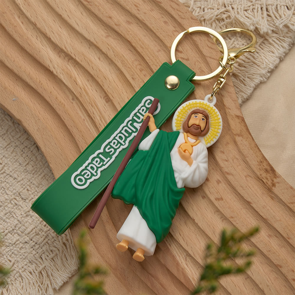 Christianartworkshop Porte-clés dévotionnel Notre-Dame de Guadalupe et Saint Jude : Emblème de foi et de protection spirituelle - Saint Jude vert - image 1
