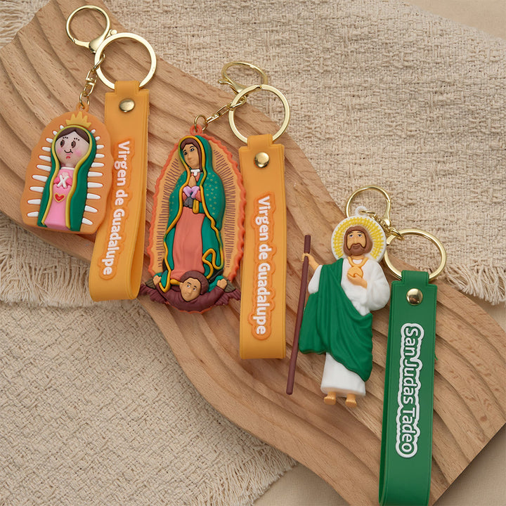 Christianartworkshop Porte-clés dévotionnel Notre-Dame de Guadalupe et Saint Jude : Emblème de foi et de protection spirituelle - image 0