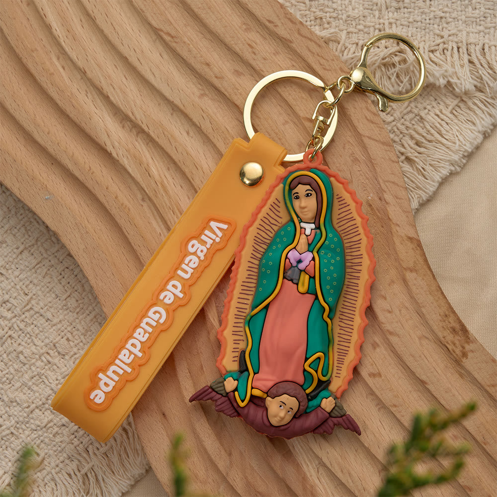Christianartworkshop Porte-clés dévotionnel Notre-Dame de Guadalupe et Saint Jude : Emblème de foi et de protection spirituelle - Notre-Dame orange - image 3