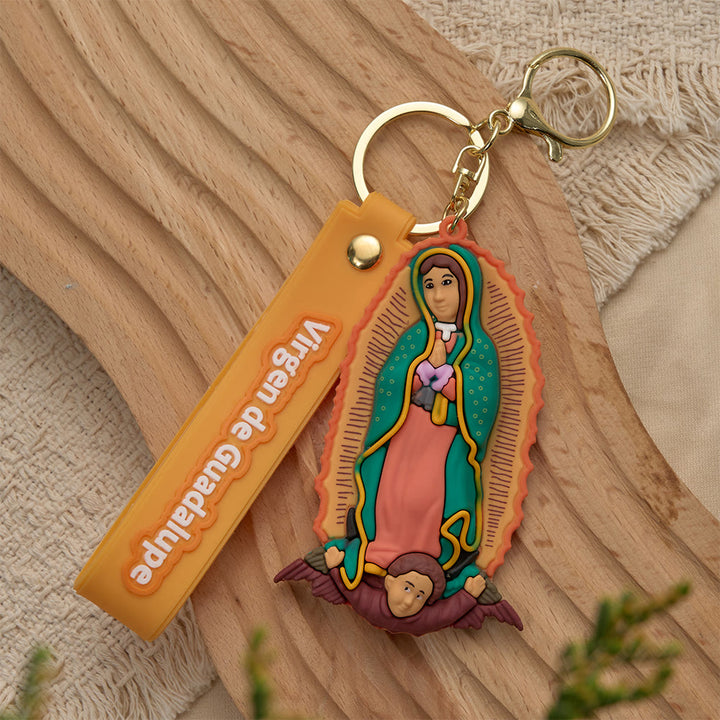 Christianartworkshop Porte-clés dévotionnel Notre-Dame de Guadalupe et Saint Jude : Emblème de foi et de protection spirituelle - Notre-Dame orange - image 3