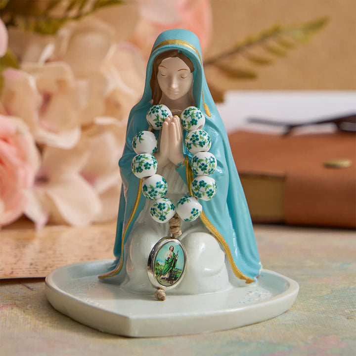 Christianartworkshop Chapelet de doigt en céramique verte à motif floral avec médaille de saint Jude - image 3
