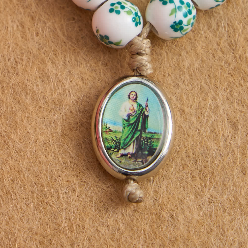 Christianartworkshop Chapelet de doigt en céramique verte à motif floral avec médaille de saint Jude - image 5