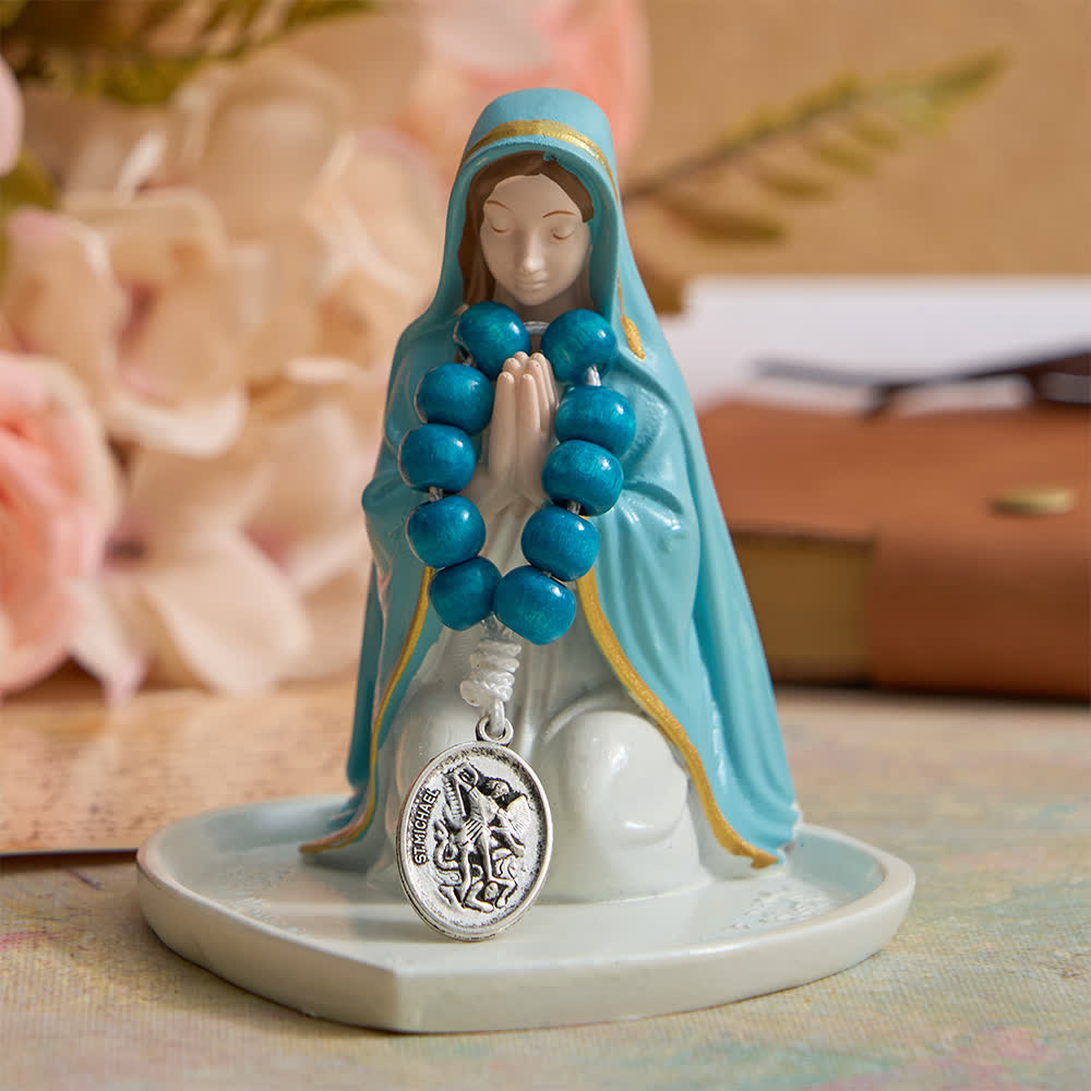 Christianartworkshop Chapelet en érable teinté bleu avec protection de Saint Michel - image 2