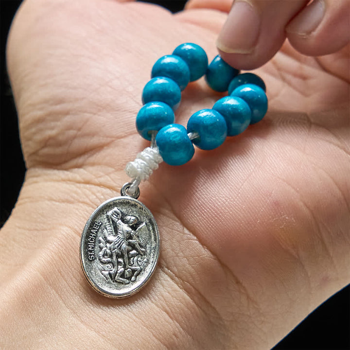 Christianartworkshop Chapelet en érable teinté bleu avec protection de Saint Michel - image 1