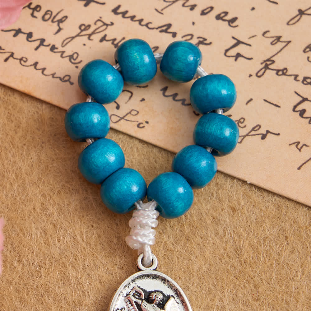 Christianartworkshop Chapelet en érable teinté bleu avec protection de Saint Michel - image 3