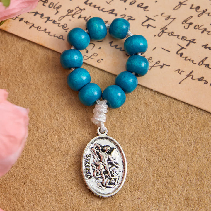 Christianartworkshop Chapelet en érable teinté bleu avec protection de Saint Michel - 10 pièces - image 0