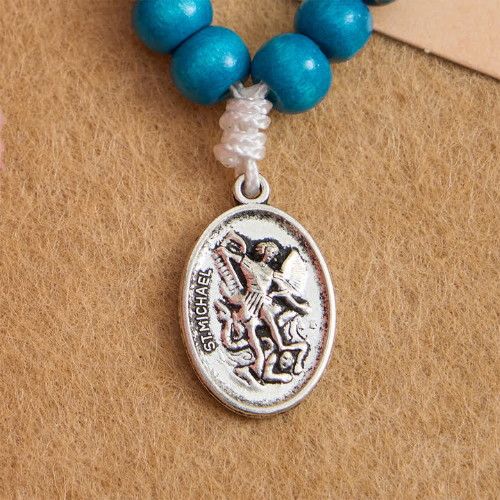 Christianartworkshop Chapelet en érable teinté bleu avec protection de Saint Michel - image 4