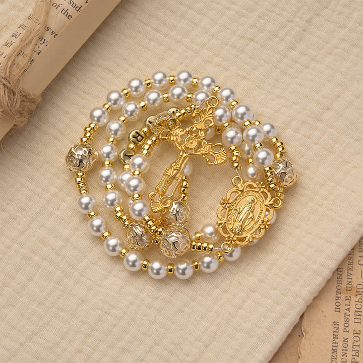 Christianartworkshop Chapelet élégant blanc de la Vierge Marie avec lettres personnalisées - image 4