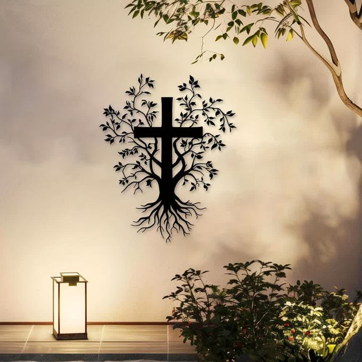 Décoration murale en métal Christianartworkshop - Rappel quotidien de foi : Arbre-croix pour la vie spirituelle - Noir - 12,70''*15,75''/32,27*40cm - image 0