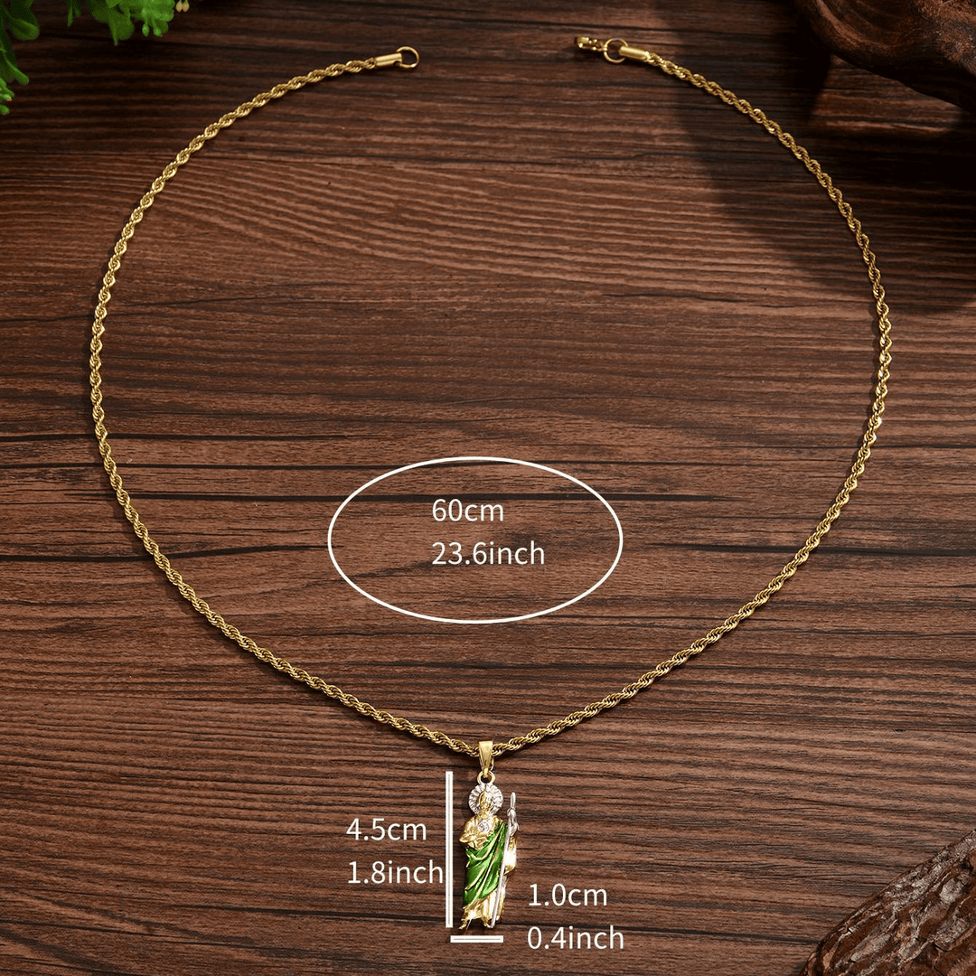 Christianartworkshop Collier pendentif Saint Jude en quatre tailles avec robe vert éclatant : symbole d’espoir et de protection divine - Grand - image 4