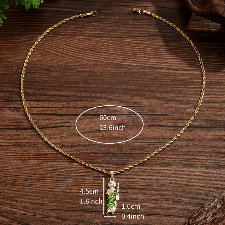 Christianartworkshop Collier pendentif Saint Jude en quatre tailles avec robe vert éclatant : symbole d’espoir et de protection divine - Grand - image 4