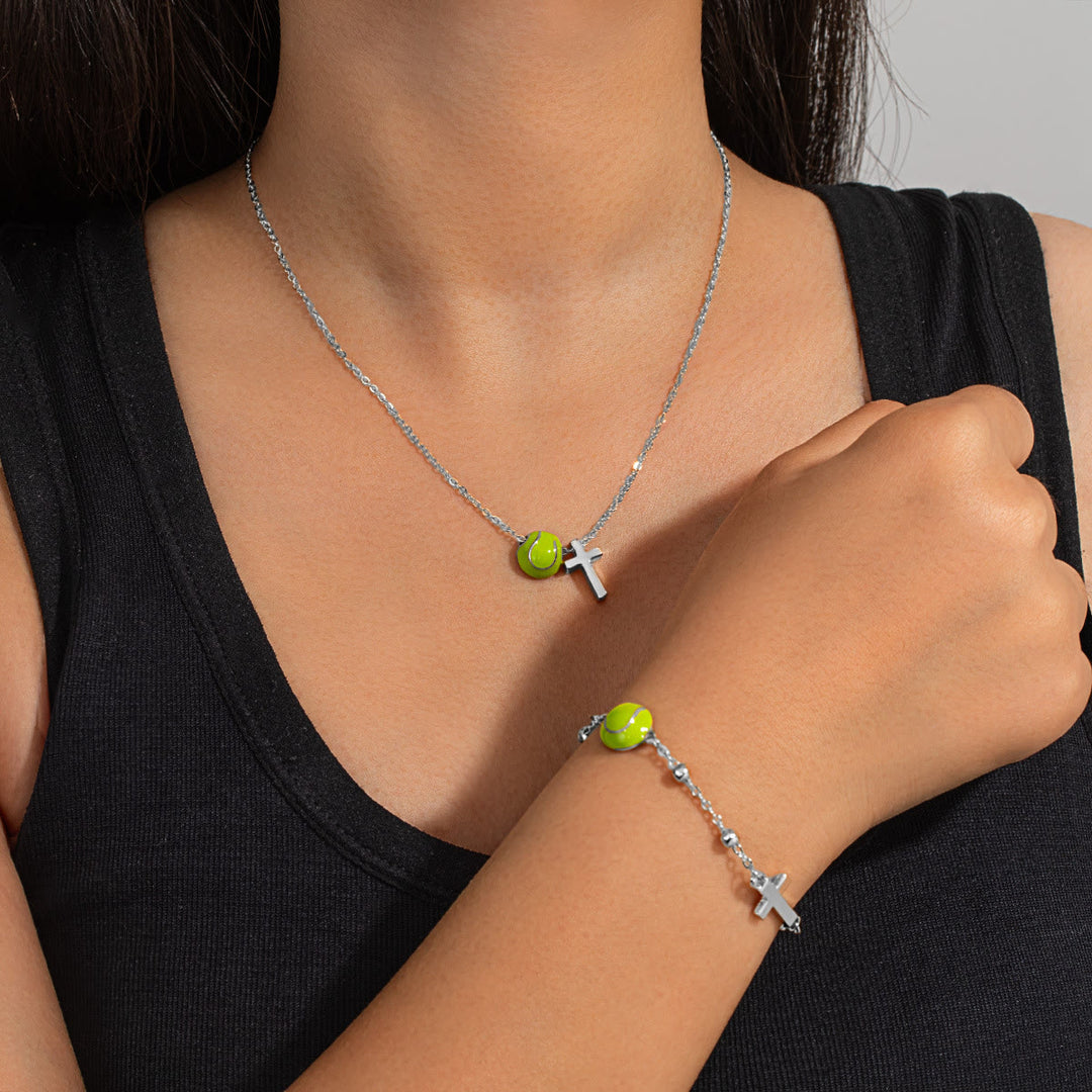 Christianartworkshop Ensemble de bijoux Ballon de sport et Croix (collier + bracelet) avec carte : Un symbole de foi et de passion sportive - Tennis Argenté A - image 21