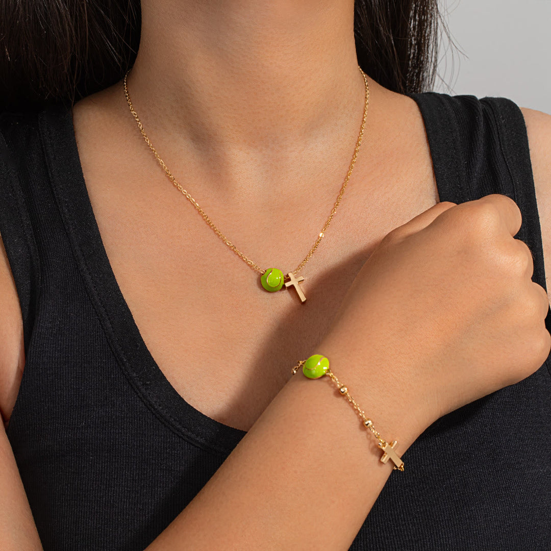 Christianartworkshop Ensemble de bijoux Ballon de sport et Croix (collier + bracelet) avec carte : Un symbole de foi et de passion sportive - Golden Tennis A - image 20