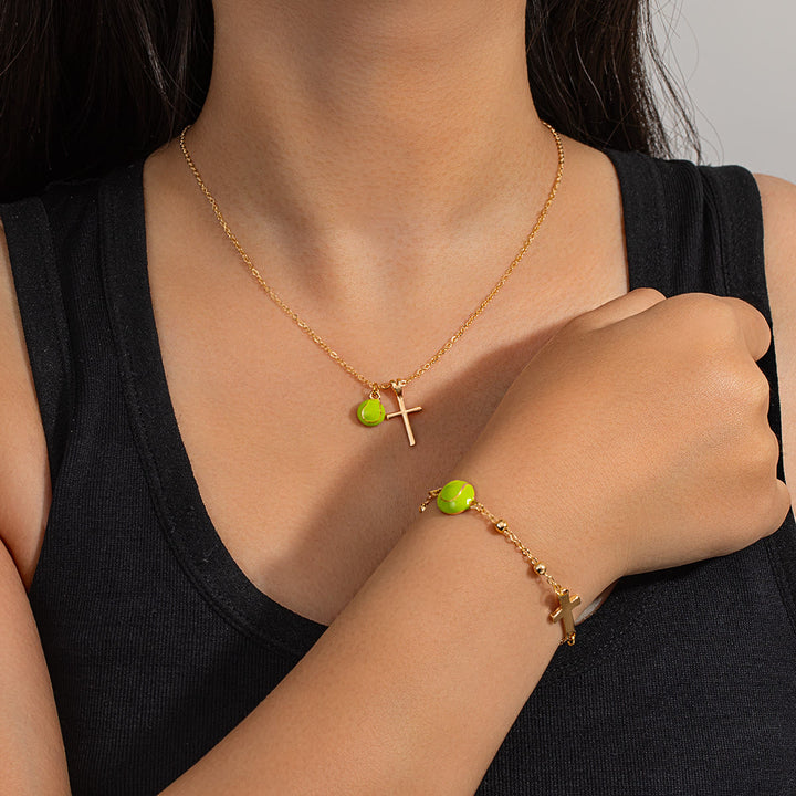 Christianartworkshop Ensemble de bijoux Ballon de sport et Croix (collier + bracelet) avec carte : Un symbole de foi et de passion sportive - Golden Tennis B - image 22