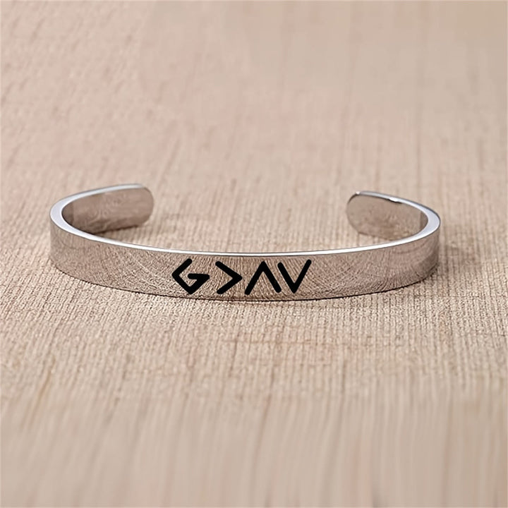 Christianartworkshop Bracelet manchette gravé « Dieu est plus grand que les hauts et les bas » : un symbole d'espoir inébranlable - G>∧∨ - image 0