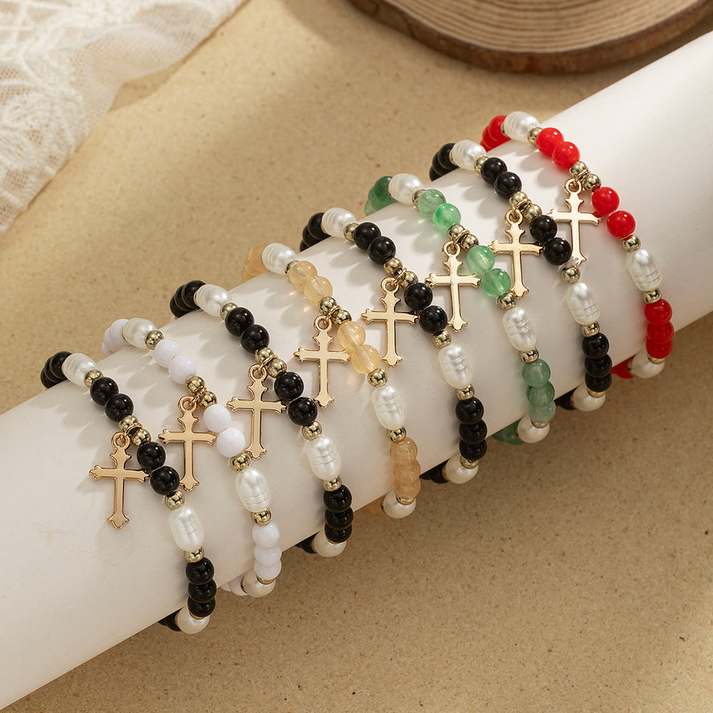Christianartworkshop Duo de bracelets croix à perles empilables : un emblème de foi inébranlable et de beauté polyvalente - image 1