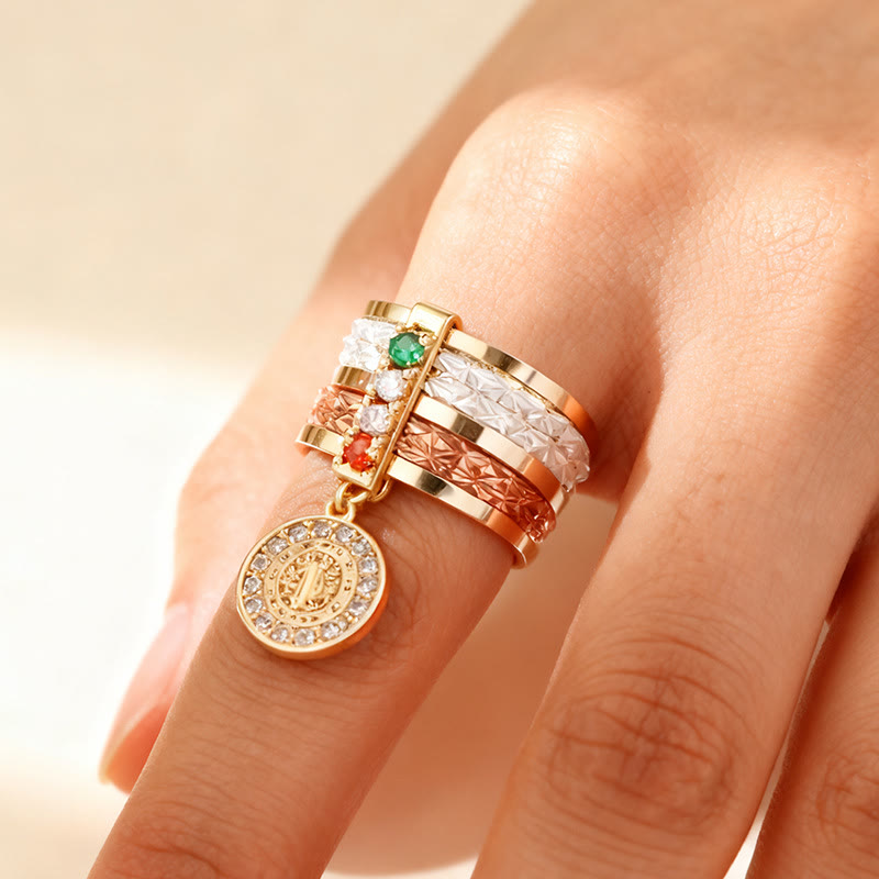 Christianartworkshop Bague de dévotion mariale à plusieurs niveaux avec médaille pendante : un symbole quotidien d’espoir et d’encouragement - US 9 - image 0