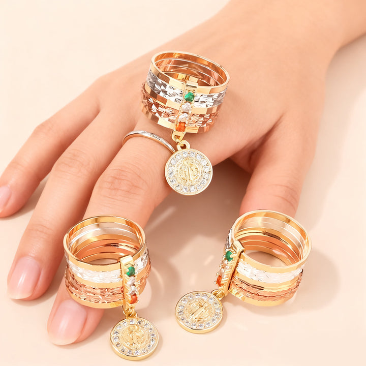 Christianartworkshop Bague de dévotion mariale à plusieurs niveaux avec médaille pendante : un symbole quotidien d’espoir et d’encouragement - image 2