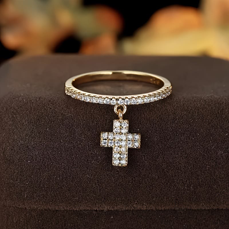 Christianartworkshop Bague d'éternité avec pendentif croix en zircon : un rappel de la lumière divine - Doré - US 9 - image 0