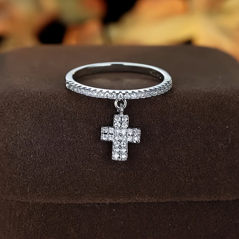 Christianartworkshop Bague d'éternité avec pendentif croix en zircon : un rappel de la lumière divine - Argent - US 9 - image 2