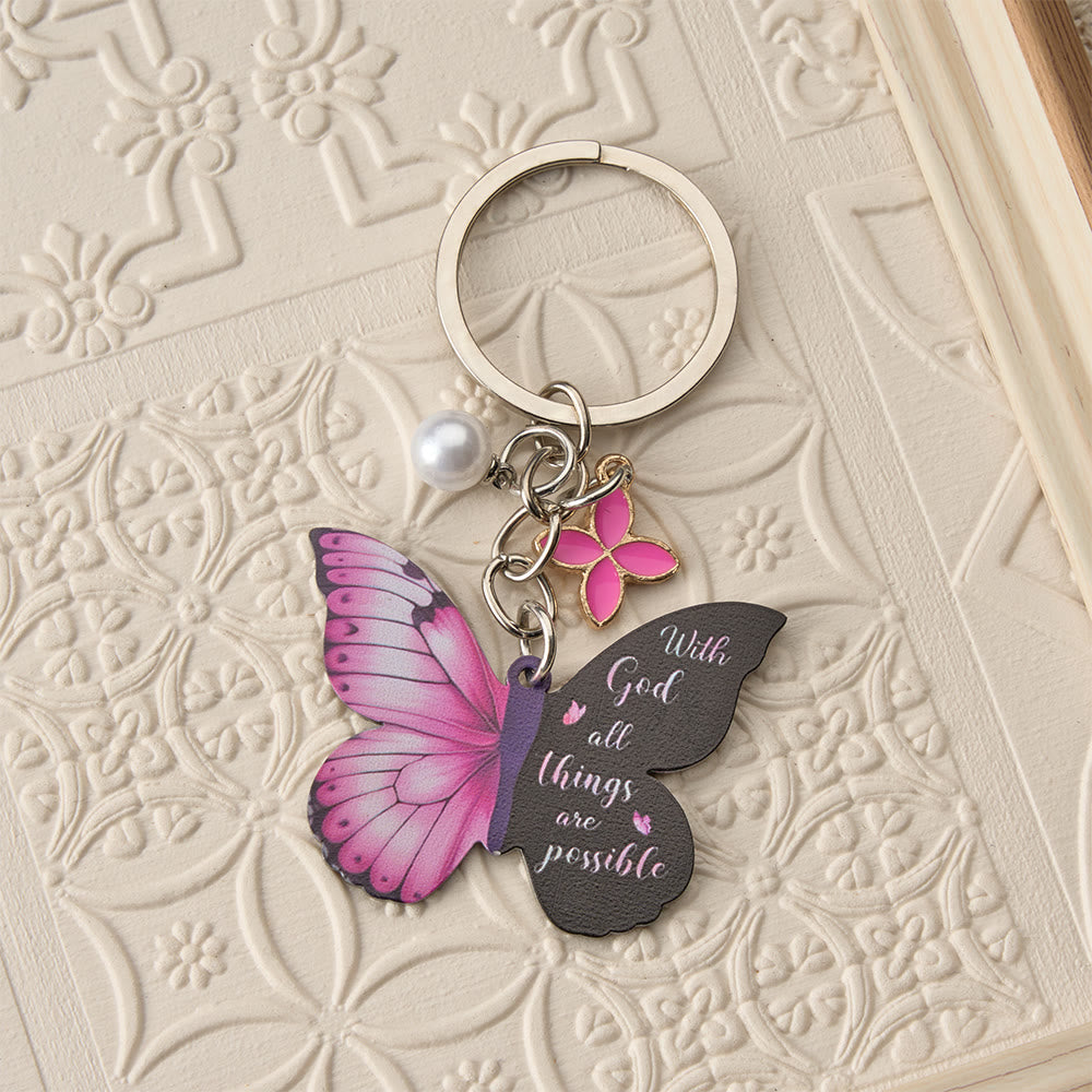 Christianartworkshop Porte-clés papillon coloré avec verset biblique inspirant et breloque en forme de cœur : un symbole de foi et de transformation - image 1