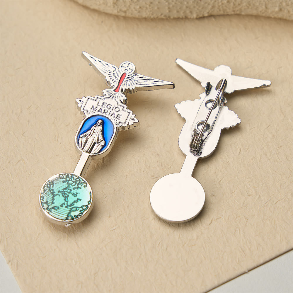 Christianartworkshop Broche en émail Legio Mariae avec colombe du Saint-Esprit et médaille mariale : symbole de dévotion mariale - image 1