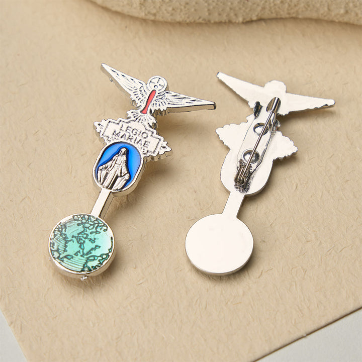 Christianartworkshop Broche en émail Legio Mariae avec colombe du Saint-Esprit et médaille mariale : symbole de dévotion mariale - image 1