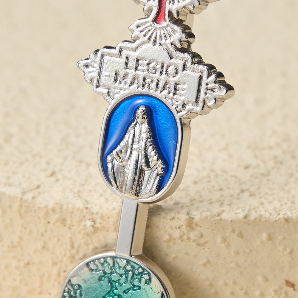 Christianartworkshop Broche en émail Legio Mariae avec colombe du Saint-Esprit et médaille mariale : symbole de dévotion mariale - image 4