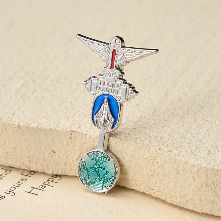 Christianartworkshop Broche en émail Legio Mariae avec colombe du Saint-Esprit et médaille mariale : symbole de dévotion mariale - image 3