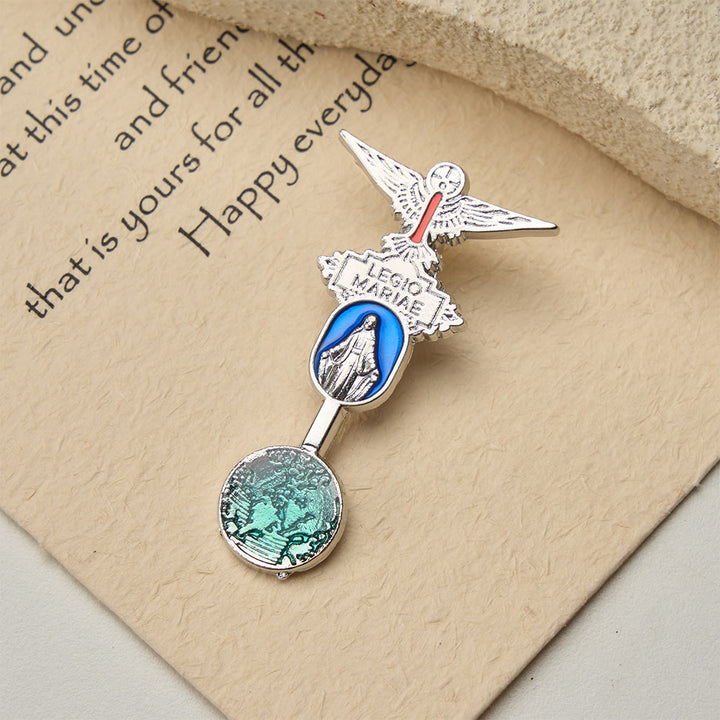 Christianartworkshop Broche en émail Legio Mariae avec colombe du Saint-Esprit et médaille mariale : symbole de dévotion mariale - image 5