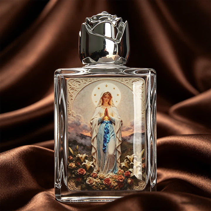 Christianartworkshop Bouteille d'eau bénite carrée à motif d'icône catholique : flacon parfumé orné d'images sacrées - Notre-Dame de Lourdes - image 11
