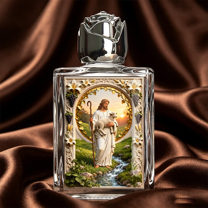 Christianartworkshop Bouteille d'eau bénite carrée à motif d'icône catholique : flacon parfumé orné d'images sacrées - Bon Pasteur - image 13
