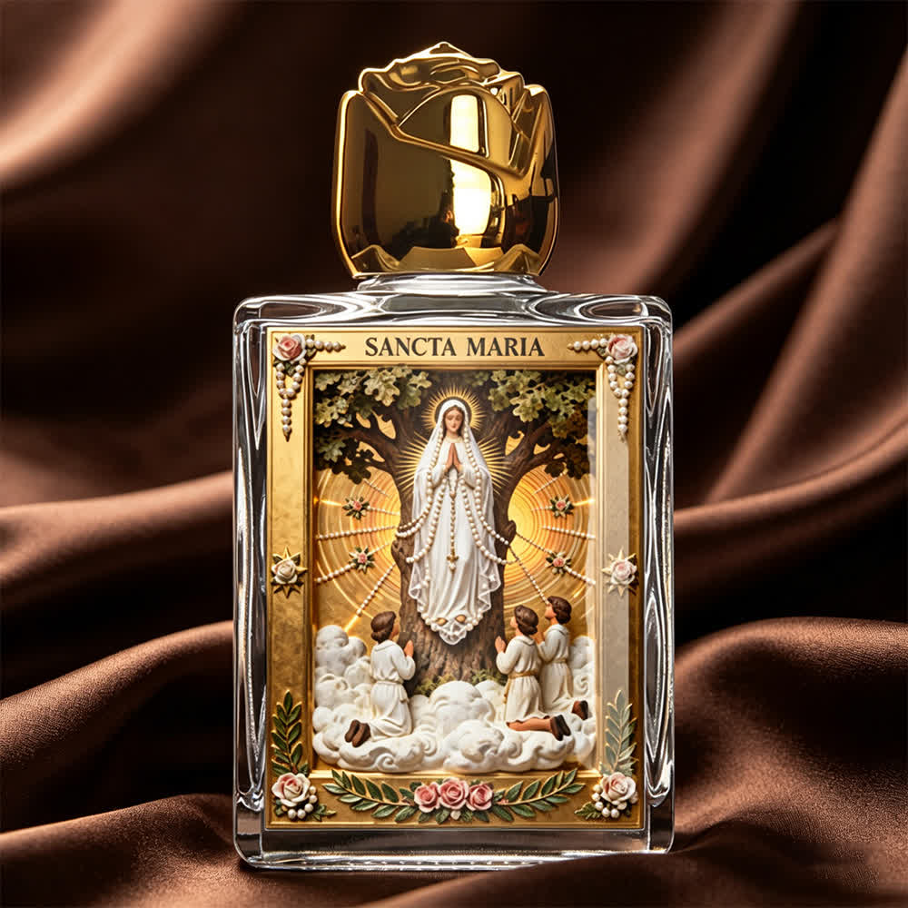 Christianartworkshop Bouteille d'eau bénite carrée à motif d'icône catholique : flacon parfumé orné d'images sacrées - Notre-Dame de Fatima - image 7