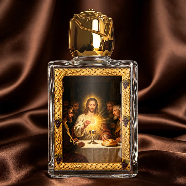 Christianartworkshop Bouteille d'eau bénite carrée à motif d'icône catholique : flacon parfumé orné d'images sacrées - Jésus et la Sainte Communion - image 9